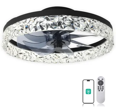 Image de Ventilateur de plafond, télécommande, lumière LED variable, noir