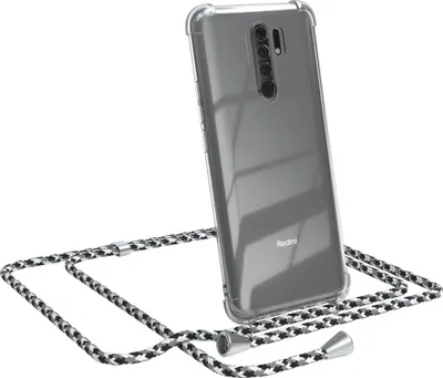 Produktbild von EAZY CASE Handykette kompatibel mit Xiaomi Redmi 9 / Redmi 9 Prime, Handyhülle mit Umhängeband, Handykordel, Schutzhülle Clear, Band in Schwarz