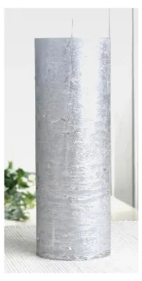 Produktbild von Rustikale Stumpenkerze, 20 x 7 cm Ø, Silber-metallic