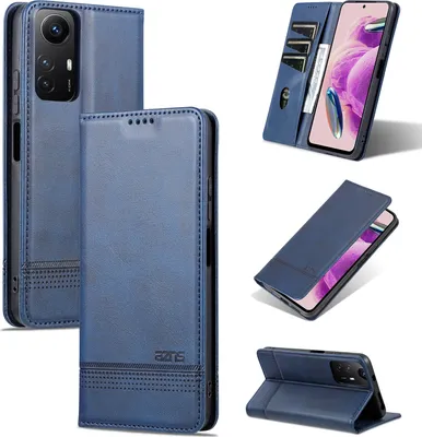 Obrázek produktu pro Kožené pouzdro pro Xiaomi Redmi Note 12S, skládací peněženkové pouzdro s magnetickým uzávěrem a stojánkem modré