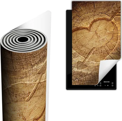Immagine prodotto di Piastra di copertura del piano cottura in Vetroceramica 30x52 cm Tappetino antiscivolo Roll-up, cuore in legno