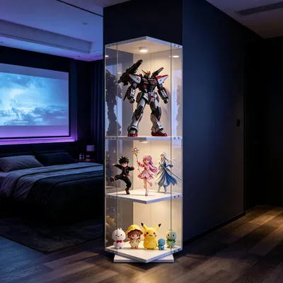 Productafbeelding van INONEFT Glazen displaykast, staande vitrine met LED-verlichting en deuren, 3-laags vitrine, vitrinekast, verzamelvitrine voor verzamelobjecten en wijn, wit