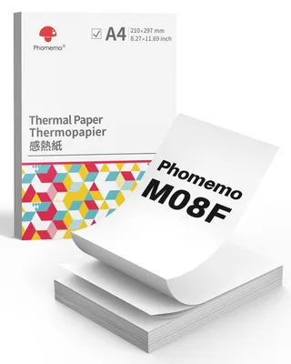 Produktbild von Phomemo A4 Thermopapier, 210x297 mm, Kompatibel mit Phomemo M08F/M832/M833/M834/M835 Thermodruckern, 100 gefaltetes A4 Thermopapier