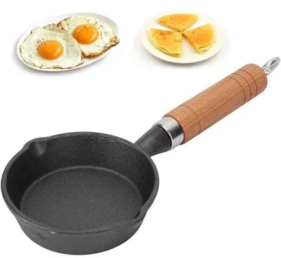 Immagine prodotto di Mini padella in ghisa – Ideale per uova e pancake – 10 cm – Manico per una facile presa – Adatta per piani cottura a gas e a induzione – Manico in acciaio.