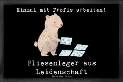 Produktbild von Mr. & Mrs. Panda Türmatte Fliesenleger Leidenschaft 40 x 60 cm - Schwarz - Geschenk, Handwerk, Beruf, Schmutzmatte, Spruch, Schmutzfangmatte, Sauberlaufmatte, fußmatte