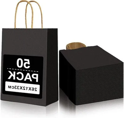 Productafbeelding van Famanu Cadeautasjes, grote zwarte kraftpapierzakken - 50 stuks, 26 x 12 x 33 cm