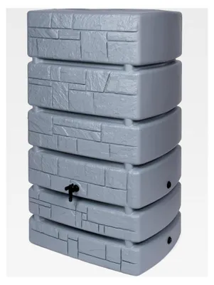 Produktbild von XXL Wassertonne Tower Stone mit Wasserhahn und Füllautomat, Steinoptik in Grau, 500 Liter Nutzvolumen, Maße (BxTxH): 77,5 x 58,3 x 130 cm