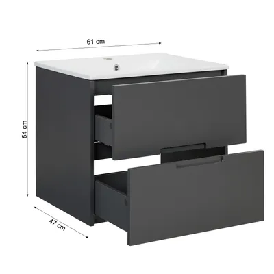 Produktbild von Homestyle4u Waschtisch mit Unterschrank 2 teilig 60 cm Badmöbel Set Grau