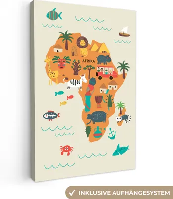 Obrázek produktu pro OneMillionCanvasses® - Obrazy na plátně - Mapa světa Děti - Afrika - Oranžová, nástěnný obraz, nástěnná dekorace Obývací pokoj, 60x90cm