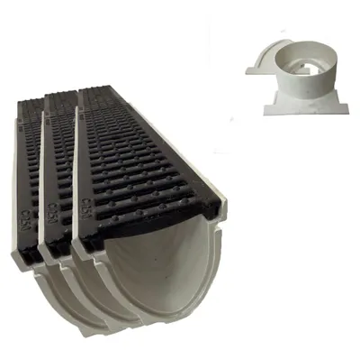 Produktbild von 3x Xanie Entwässerungsrinne V mit Gußrost Klasse C 100cm + Ablaufanschluss-Set horizontal