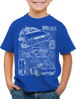 Produktbild von style3 De Lorean Blaupause T-Shirt Kinder Zeitreise 80er Blueprint Auto Car
