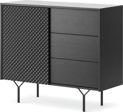 Obrázek produktu pro Komoda ORILLIA KSZ144 - černá - frézované čelo - 3 zásuvky - šířka 97 cm, výška 83 cm, hloubka 38 cm