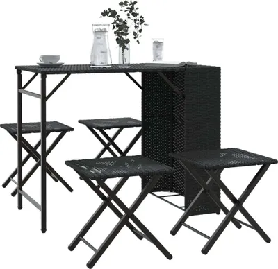 Immagine prodotto di Maison Exclusive - Set da pranzo da giardino pieghevole in polyrattan nero, 5 pezzi