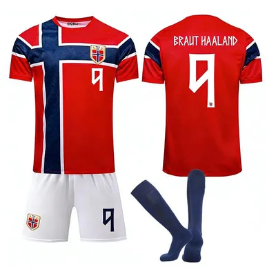 Immagine prodotto di #9 BRAUT HAALAND Maglia da calcio della Norvegia per i Mondiali 2026, disponibile per bambini e adulti. TAGLIA:28