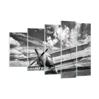 Produktbild von Bilder auf glas - 5 Teile - An-2 Flugzeug Schwarzweiß - 150x100cm - Glasbilder - Wandbilder - Bilder - Wanddekoration aus Glas - Glas Bilder - Wandbild auf Glas - GEG150x100-4228