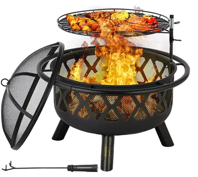 Immagine prodotto di Braciere - Cesto per il fuoco - Multifunzionale - con parascintille - Griglia - Coperchio - Altezza regolabile
