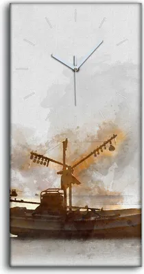 Produktbild von Wandbild Leinwand Bilder mit Uhr Geräuschlos 30x60 Boot Meer Malerei Schiff - weiße Hände