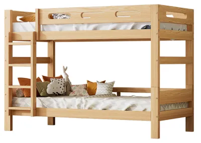 Produktbild von Etagenbett 90x200 cm Natur aus Kiefernholz, teilbar in zwei Einzelbetten, ohne Matratze