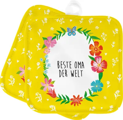 Produktbild von Mr. & Mrs. Panda Topflappen Oma - Geschenk, Kochlappen, Großmama, Enkelin, Set, topfhalter, Bester, Doppel, Geburtstag, Topfuntersetzer