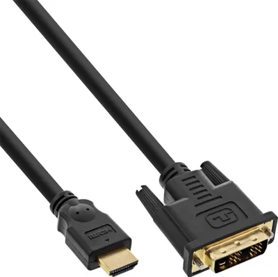 Produktbild von InLine HDMI-DVI Kabel, vergoldete Kontakte, HDMI ST auf DVI 18+1 ST, 0,3m, 0,3 m, HDMI Typ A (Standard), DVI, Männlich, Männlich, Gold