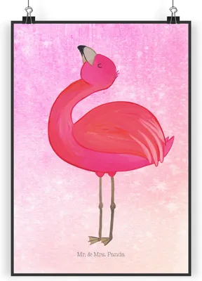 Produktbild von Mr. & Mrs. Panda Bild Flamingo Stolz DIN A5 - Aquarell Pink - Geschenk, Freude, Wandbild, Mama, wanddeko, kunstdruck poster, drucke, Posterdruck, Rosa, Freundin