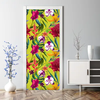 Produktbild von Dekorative Türtapete selbstklebend Klebefolie Türposter Türaufkleber Tropische Blumen 77 x 200 cm