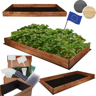 Produktbild von MODO24 Hochbeet Holz, Pflanzkasten, Massivholz, Kiefer, Kräuterbeet, Blumenkasten, Garten, Terrasse, 18x237x117 cm, Braun, ZP06
