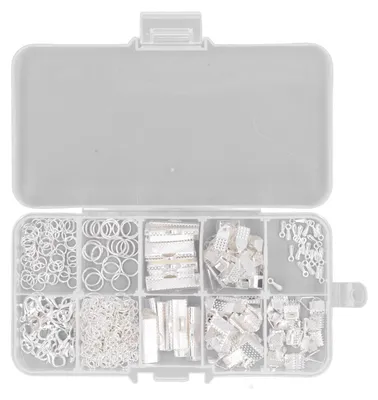 Produktbild von Schmuckherstellungsset, Metallschwanzkette, Schnallenclip, Aufbewahrungsbox, Perlenset für Halsketten, Armbänder, Silber
