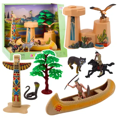 Produktbild von Satz, Von, Indianer, Figuren, Dorf, Indianer, Kajak, Totem
