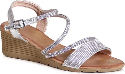 Produktbild von topschuhe24 2830 Damen Keilabsatz Sandalen Glitzer Riemchen Sandaletten, Farbe:Silber, Größe:37 EU
