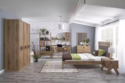 Produktbild von Komplete Jugendbett Kindermöbel Kinderzimmer Bett Holz Braun Set 8tlg