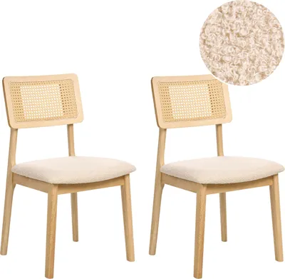 Produktbild von BELIANI Esszimmerstühle 2er Set Hellbraun / Hellbeige Bouclé Gummibaumholz Wiener Geflecht Stoffsitze Ohne Armlehnen Retro Stil Esszimmer Holzstühle