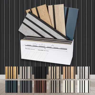 Produktbild von HEXIM Akustikpaneele Holz Musterbox Mila 12 verschiedene Muster - flexible Wandpaneele Wanddeko Holzpaneele Wand Kombipaneel Wandverkleidung innen Schalldämmung Akustikfilz