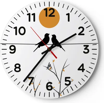Produktbild von Wanduhr - Rund - Glasuhr - Bild Vögel Sonne - 30x30cm - Schleichendes Uhrwerk - Lautlos - zum Aufhängen bereit - Dekoration Modern - Wanddekoration aus Glas - C4AR30x30-4772