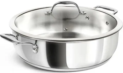 Zdjęcie produktu dla Patelnia do serwowania 30 cm stal nierdzewna ze szklaną pokrywką