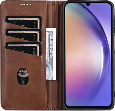 Produktbild von Leder Hülle für Samsung Galaxy A15 5G/4G, Klapphüllen Brieftasche Magnetverschluss Ständer Schutzhülle Kaffee