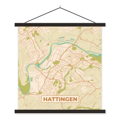 Produktbild von MuchoWow® Textilposter Hattingen - Karte - Stadtplan - Vintage 90x90 cm mit schwarzem Rahmen - Magnetisches