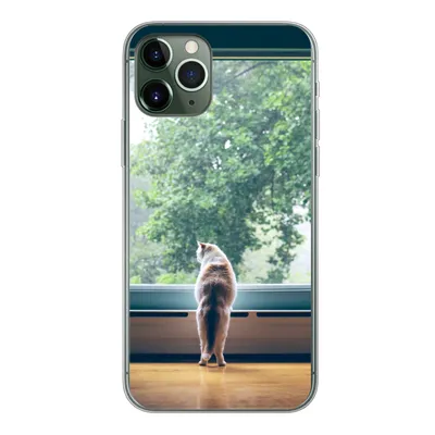 Produktbild von MuchoWow® Handyhülle Schutzhülle Hülle für iPhone 11 Pro Katze - Fenster - Pflanzen Silikon Softcase Handy Hülle - Handy