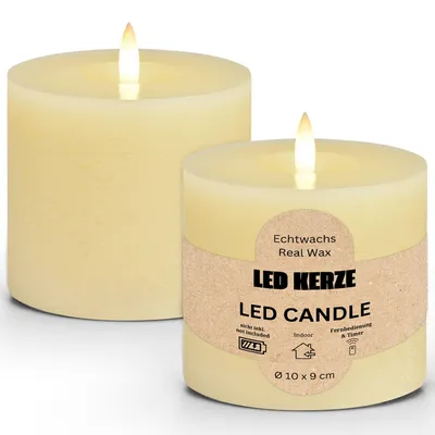 Image de Set de bougies à LED en cire, flamme vacillante, Ø 10x9 cm, blanc crème