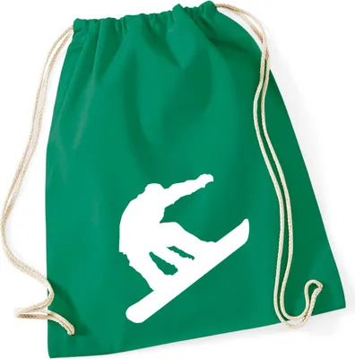 Produktbild von Huuraa Turnbeutel Snowboarden Silhouette 12 Liter Kelly Green Baumwolle Rucksack Geschenkidee