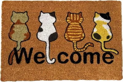Immagine prodotto di HOME ELEMENTS Tappetino in fibra di cocco, Welcome Cats, 40x60 cm
