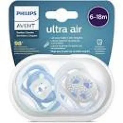 Image de Philips Avent Lot de 2 sucettes Ultra Air 6-18 M - SCF085/03 - Ourson Tatouage