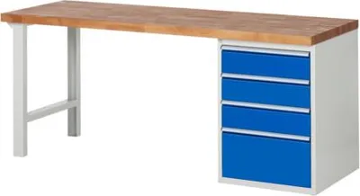 Produktbild von Werkbank mit 4 Schubladen - Vollauszug - 150:3 / 270:1 - 890 x 560 x 700 mm (HxBxT) - Traglast 1.000 kg - Buche