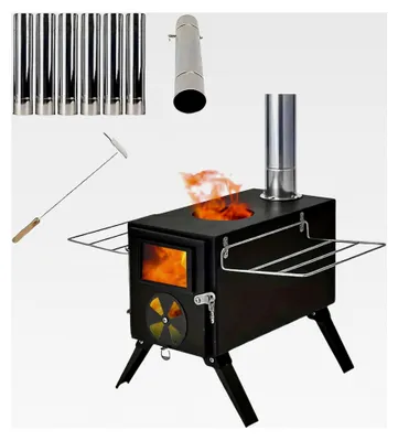 Produktbild von Zeltofen 40 x 20 x 30 cm, Tragbarer Gartenofen Holzofen für Outdoor Kochen mit Klappbaren Beinen, Schwarz