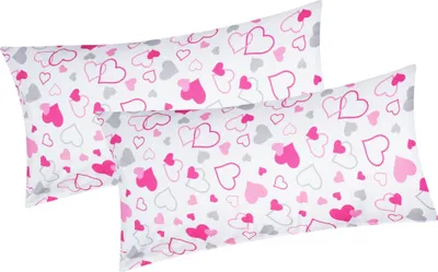 Produktbild von Baumwoll Renforcé Kissenbezug - 2er Set in 40x80cm - Kleine und große Herzen - Kopfkissen-Bezug, Kissenhülle, Dekokissenbezug aus 100% Baumwolle (KY-550/1-40x80)