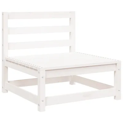 A white wooden outdoor sofa without armrests is shown against a white background.