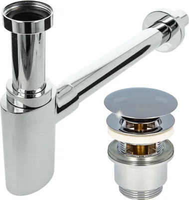 Produktbild von tecuro Siphon mit Pop Up Ablaufventil verchromt - Universal Set für Waschtisch / Waschbecken