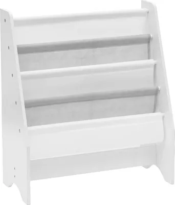 A white MDF bookshelf with four shelves, designed for children's books.