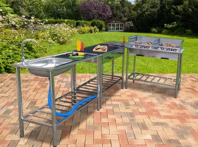 Produktbild von JW Edelstahl Outdoorküche Waschtisch+Grilltisch+Arbeitstisch L-Form