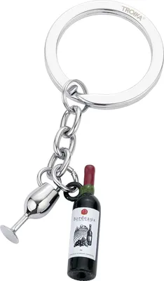 Produktbild von TROIKA BORDEAUX Schlüsselanhänger, Metallguss, glänzend, mit Weinflasche und Weinglas, Grün/Silber, stilvoll und funktional.